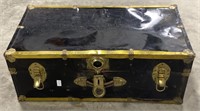 (II) 
Vintage Wooden Travel Trunk With Brass Tone