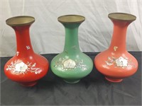 3 Korean Mother of Pearl/Metal Vase