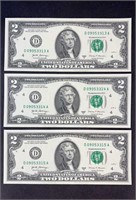 (3) CONSECTIVE SERAL NUMBER $2 BILLS 2017A