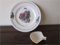 Lot: Peter Rabbit plate, Lenox shell dish