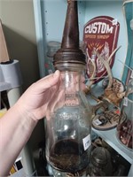 Vtg. Master Oil Glass Bottle w/ Metal Funnel Top