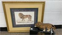 Lion picture in gold frame, 23x28 and lion