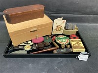 Lot to include 1945 Boy Scout Items Burnt Wood Box