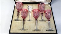 Cased Webb ruby flash crystal wine glasses