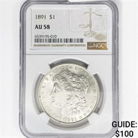 1891 Morgan Silver Dollar NGC AU58