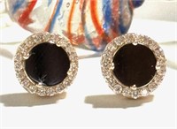 14 Kt Yellow Gold Onyx Diamond Stud Earrings