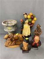 Marble Compote with Carved Wood Figurines