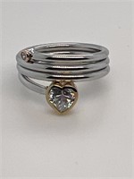 Steel Snake Ring w/ Gold Accents CZ Heart