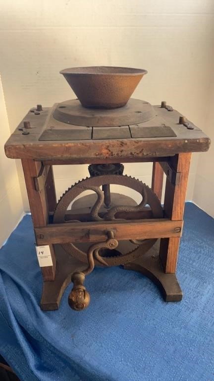 Vintage grinder- wooden- 11.5 x 17 inches