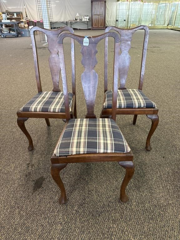 3 Antique Vtg Queen Anne Chairs