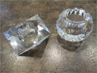 pair crystal candle holders artist signed & simon