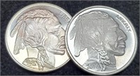 (2) 1 Troy Oz. Silver Buffalo/Indian Rounds