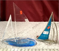 Beautiful Stained Glass Sailboat & Glass Sailboat