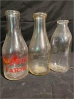 Trio Of Glass Dairy Bottles Including Model Farms