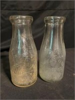 Pair Of Marked Glass Milk Jars Pint Sized 7"