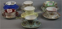 SIX ENGLISH CUPS AND SAUCERS + SERVER AND SAUCER
