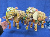 2 old india folk art elephants -handmade~10in tall