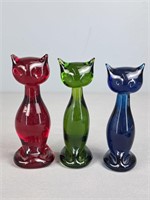 Lot Of 3 Rainbow Art Glass Cats