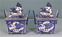 Chinese Blue & White Porcelain Censors