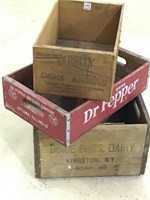 Lot of 3-Wood Boxes Including Boice Bros. Dairy-