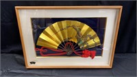 Handmade Asian fan in shadow box frame