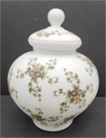 Vintage Floral Painted Glass Ginger Jar