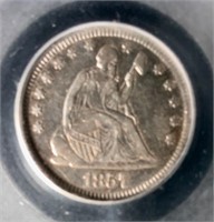 1857  Seated Quarter 25 Cent SEGS XF-40