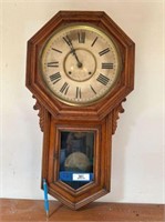 ANTIQUE WALL CLOCK WITH OAK CASE