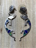 STERLING SILVER KOKOPELLI OPAL EARRINGS