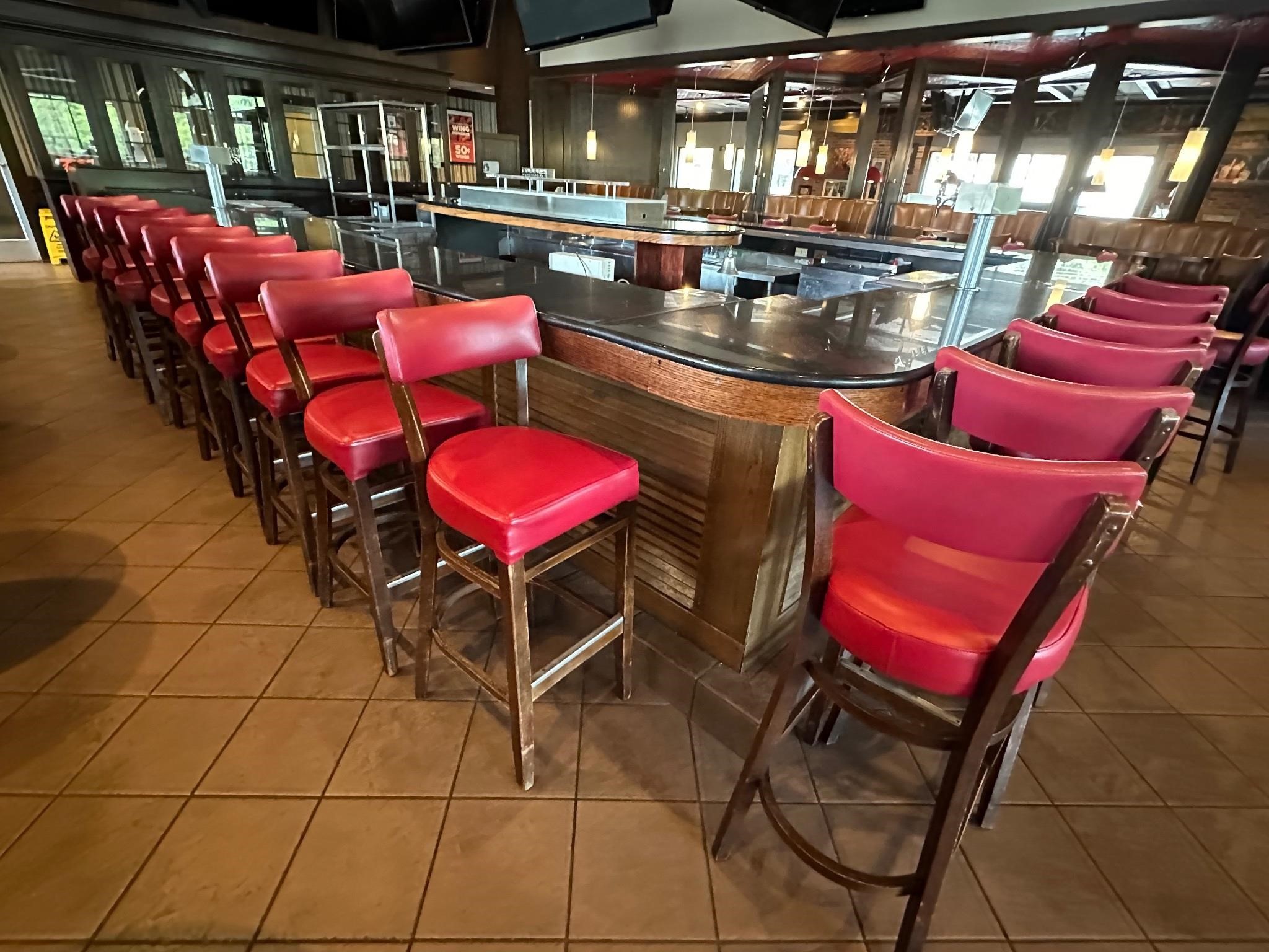 {each} Red Leather Bar Stools