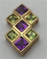 10k Gold, Amethyst & Green Stone Pendant