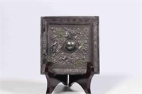 Chinese Square Bronze Mirror w Characters