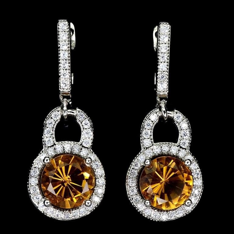 CERT Round Citrine 8mm Cz Gemstone 925 Sterling Si