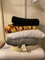 Cushions, back support, and blanket