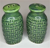 Vintage Green Basket Pattern Salt & Pepper Shakers