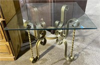 (H) Square Glass Table with Metal Base 24” x