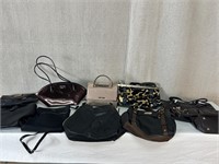 10pc Assorted Purses: Black, Pink, Burgundy