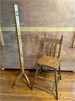 ANTQ CHILD SIZE WOODEN STOOL & SMALL COAT RACK