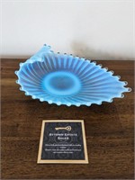 MCM Fostoria Heirloom Blue Glass Folded Oval Dish