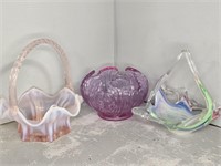 (3) ART GLASS BASKETS