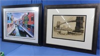 Framed Art Prints-Canal Scene, Brooklyn Bridge