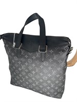 Black Monogram Leather Top Handle Tote Bag