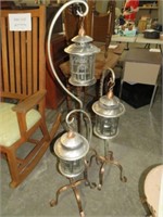 3PC SET METAL GARDEN LANTERNS W/WROUGHT IRON STAND