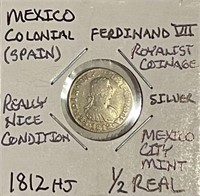 Mexico 1812HJ Silver 1/2 Real really nice