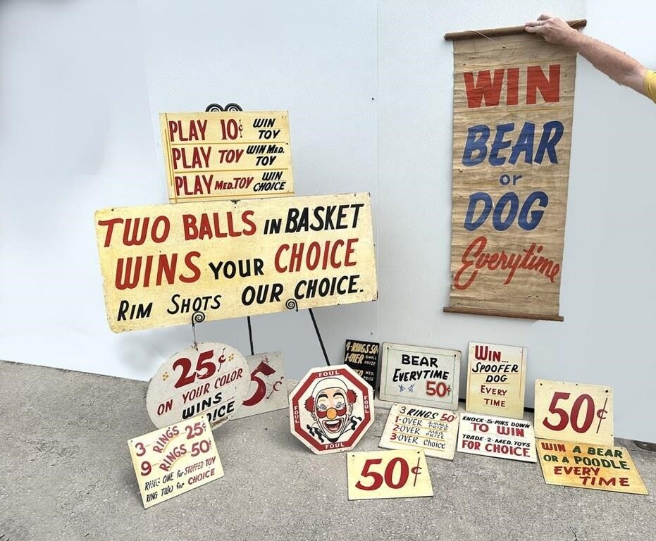 15 PC. OLD CARNIVAL SIGN COLLECTION