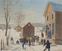 J. Bradford Hague Oil on Canvas Winter Scene