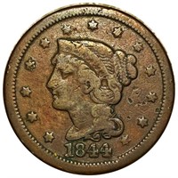 1844 Braided Hair Large Cent NICELY CIRCULATED