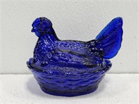 Gorgeous Blue Glass Hen on Nest
