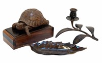 Wooden Turtle and Metal Tray