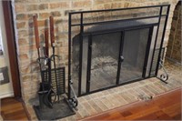 Heavy Duty Fire Place Screen & Irons  33 x 44